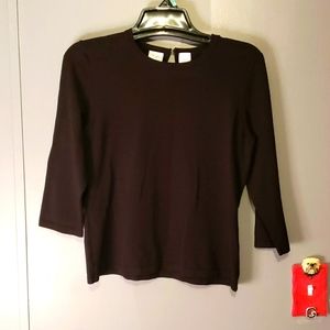 EMMA JAMES Petite Lady's Black 3/4 Sleeves Buttons in Back